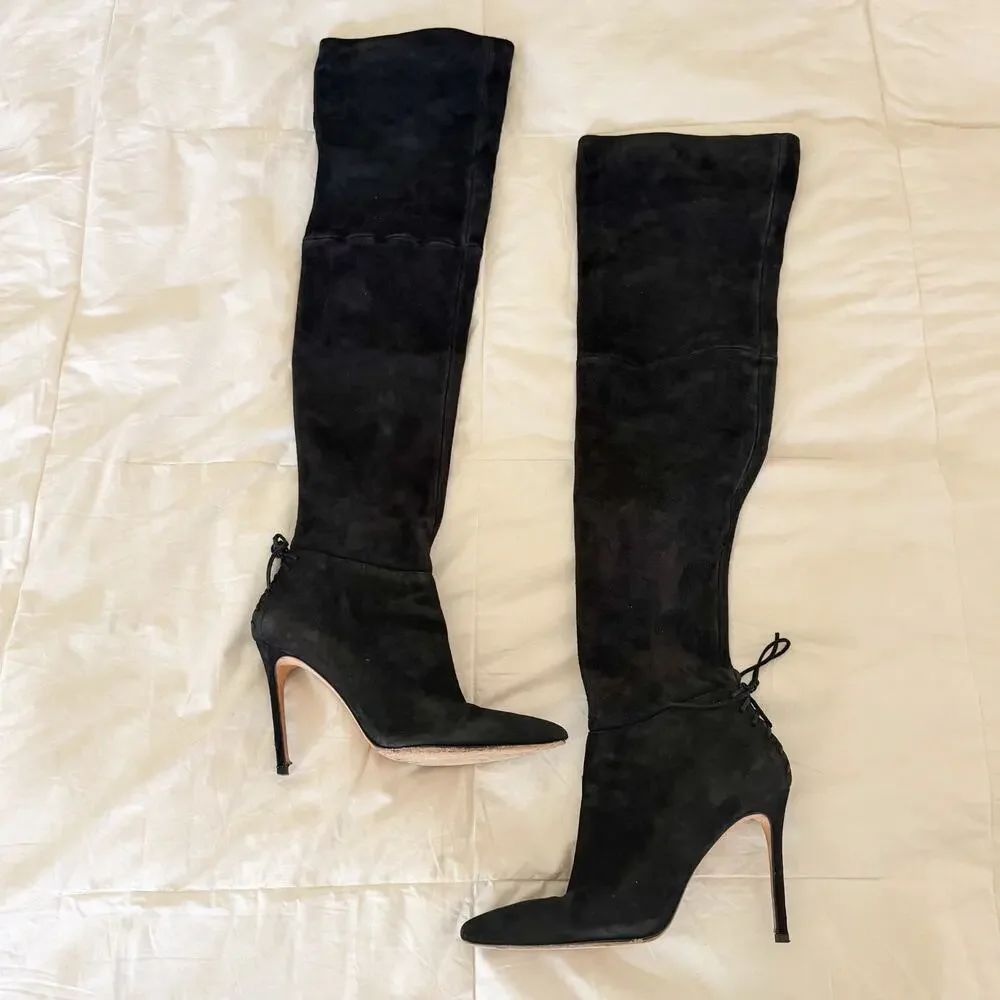 Pour La Victoire Caterina Black Suede Over The Knee Stiletto Boots 8.5